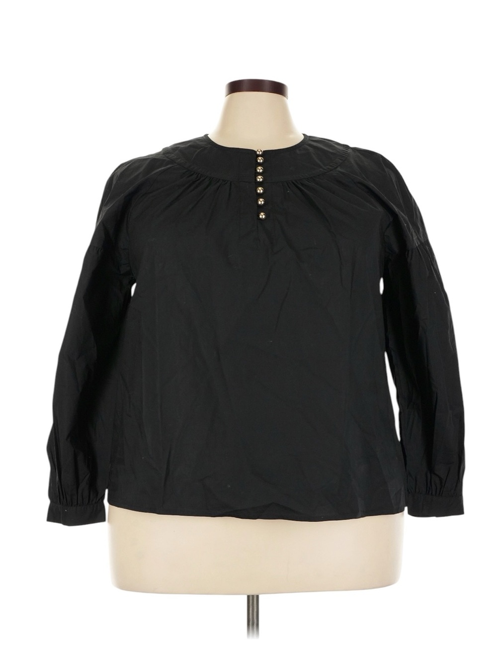 J. Crew cotton Poplin Shirred Popover Top 2X Black Gold Buttons Blouse NWT